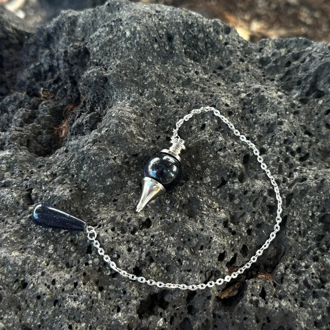 Serenity Blue Goldstone Teardrop Pendulum
